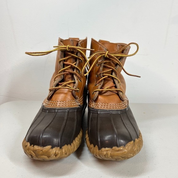 LL Bean Bean Boots Mens 9 M Leather Brown Rubber Waterproof‎ Made USA Duck VTG main image 11